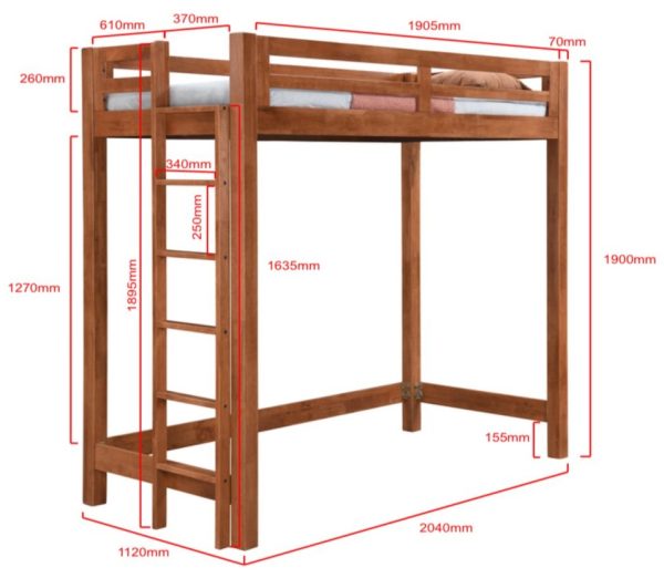 Wooden Loft Bed (Cherry) (Single/Super Single)